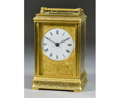A 19th Century French Carriage Clock No.11734, the 2.25ins diameter white enamel dial with Roman numerals within gilt slip en