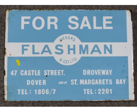 A "Flashman &amp; Co Ltd.," Enamel Double-Sided Advertising Sign, worded "For Sale Messrs. Flashman &amp; Co Ltd., 47 Castle 