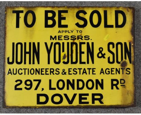 A "John Youden &amp; Son" Enamel Double-Sided Advertising Sign, worded "To Be Sold Apply to Messrs. John Youden &amp; Son Auc