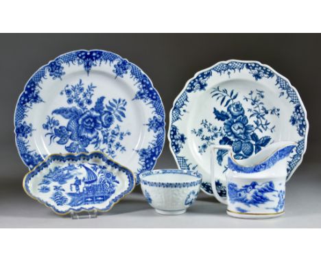 A Lowestoft Blue and White Hughes Type Tea Bowl, Circa 1761-65, and Mixed Blue and White Wares, the tea bowl moulded with sma