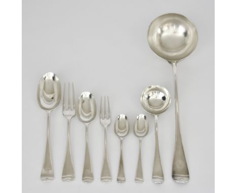 A George V Silver Old English Pattern Part Table Service by D &amp; J Wellby Ltd, London 1925 and 1926, all crested, comprisi