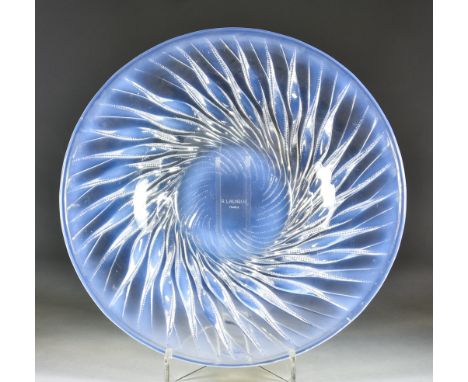 René Lalique "Algues" Opalescent Glass Dish, moulded in relief with spiralling seaweed, 14.25ins diameter, stencil etched 'R.