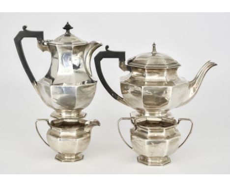 A George V Silver Octagonal Four-Piece Tea Service by Alexander Clark &amp; Co. Ltd, Sheffield 1929, with angular handles, co