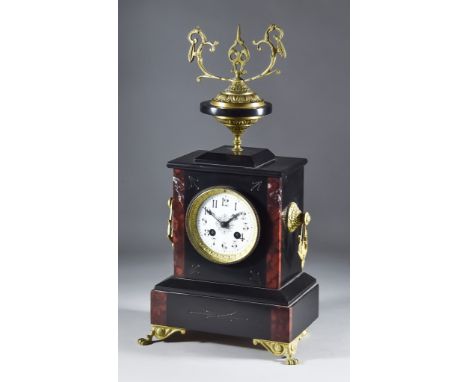 A Late 19th Century French Black Marble Cased and Gilt Metal Mounted Mantel Clock by Vincenti &amp; Cie, No.6860, the 3.5ins 