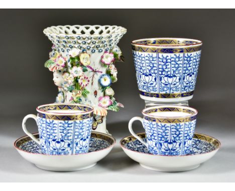 A Bow 'Frill Vase', Circa 1765, a Worcester Flight Period part tea service with "Royal Lily" pattern, comprising - three cups