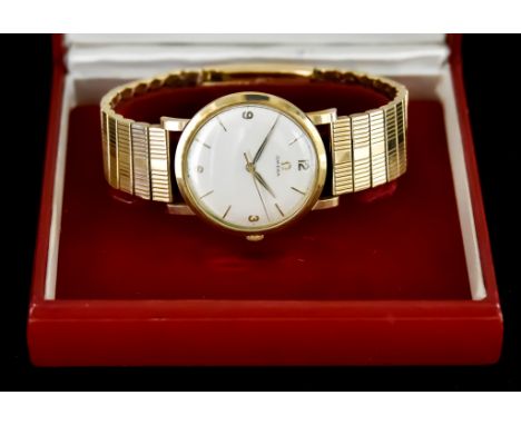 A Gentleman's Manual Wind Wristwatch, by Omega, 9ct gold case, 34mm diameter, white dial with Arabic baton numerals, on non-c