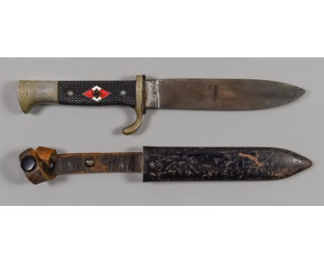 A WWII German Hitler Youth Dagger,  plain steel blade, 5 1/2ins, etch with makers mark, RZ over M over M7,/51/40, black compo