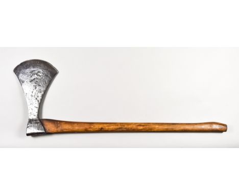 An 18th/19th Century Continental Axe, 13ins x 8ins, forged head on oak shaft, 36ins overall