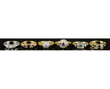 Six 9ct Gold Gem Set Rings, sizes, R,Q,P,P,N,P, total gross weight 16.7g