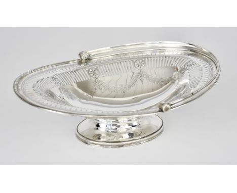 A Victorian Silver Oval Basket of Neo Classical Design by Henry Wilkinson &amp; Co., London 1876, with reeded rim, pierced bo
