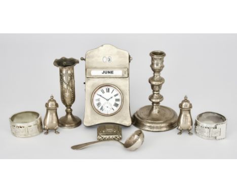 An Edward VII Silver Mounted Desk Timepiece / Calendar, and mixed silver, the timepiece/calendar, by Henry Matthews, Birmingh