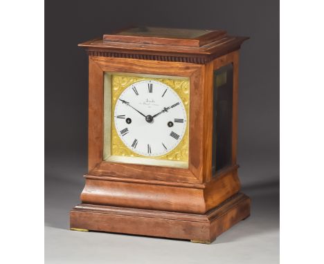 A 19th Century Satinwood Four Glass Mantel Clock by Arnold, 84 Strand, London, No.417, the 3.25ins diameter white enamelled d