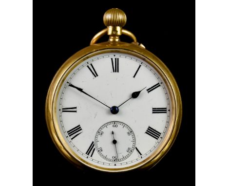 An Open Face Keyless Pocket Watch by City Jewellery Co., Doncaster, 18ct gold case, 50mm diameter, with 18ct gold dust cover,
