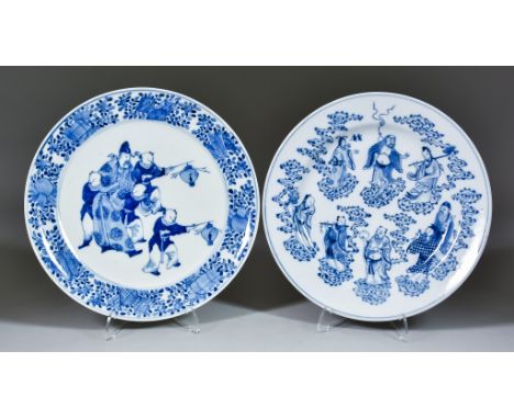 Two Chinese Blue and White Porcelain Plates, 19th Century, one painted with eight immortals, 9.25ins (23.5cm) diameter, with 