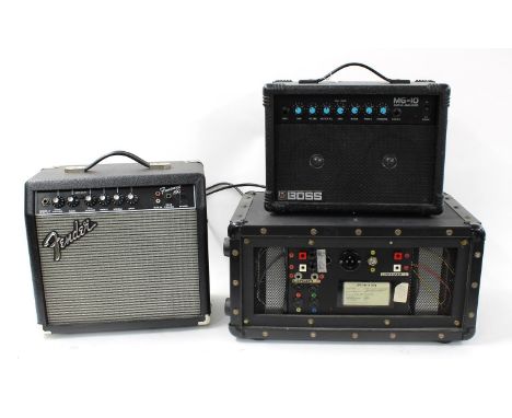 Boss MG-10 guitar&nbsp;amplifier;&nbsp;together with a Fender Frontman 15G guitar amplifier and an RTVC module studio power a