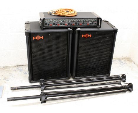 HH Electronic MXA150 portable PA system comprising six channel head, a pair of speakers, a pair of speaker stands and associa