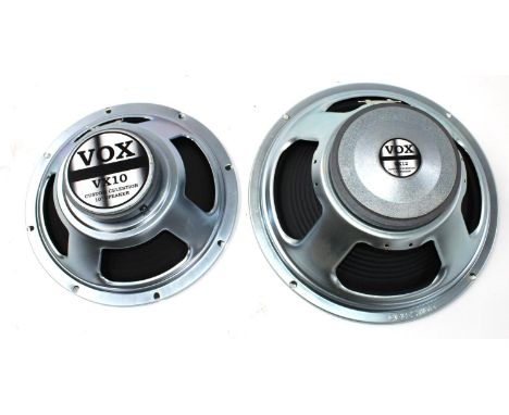 Vox VX12 12" guitar amplifier speaker; together with a Vox VX10 10" guitar amplifier speaker (2) 