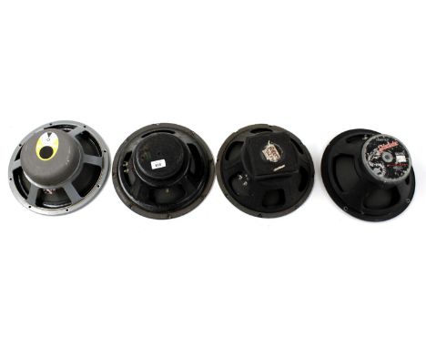 Four 12" guitar amplifier speakers to include a JBL D120F, a Celestion Sidewinder and two others (4) 