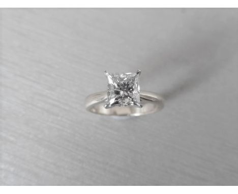 1.71ct diamond solitaire ring with a princess cut diamond. i colour and I2 clarity, enhanced stone. Set in 18ct gold 4 claw s