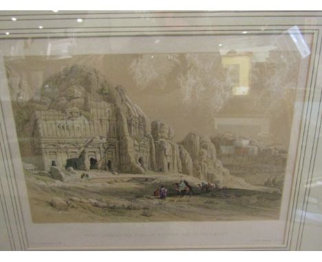 David ROBERTS. Tinted lithograph "Petra Showing the Upper or Eastern End of the Valley". c.1855. Framed and glazed