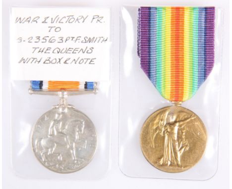 A FIRST WORLD WAR PAIR, comprising British War Medal and Victory Medal, to G-23563 PTE.F.SMITH.THE QUEEN'S R.