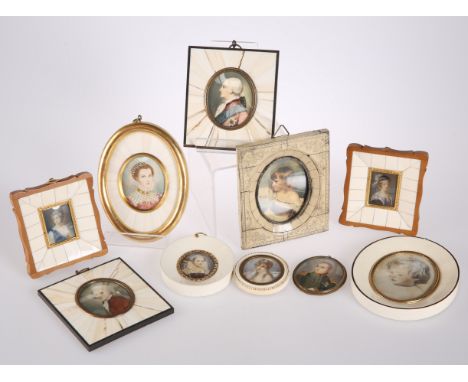 TEN VARIOUS PORTRAIT MINIATURES, including painted and modern printed examples, in decorative frames. (10)