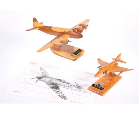 TWO WOODEN HAND CARVED AVIATION MODELS,&nbsp;of a Sea Heron and a Phantom,&nbsp;by John Yarker, Barnard Castle, together with