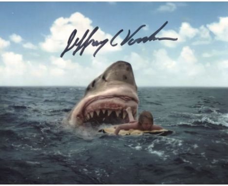 Jaws 8x10 photo signed by actor Jason Voorhees, the child who was eaten by the shark in Spielberg's classic movie. Good condi
