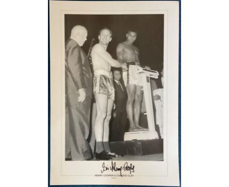 Sir Henry Cooper signed 20x14 black and white print pictured at the weigh in before his fight with Cassius Clay. Sir Henry Co