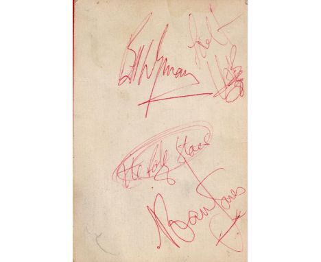 Rolling Stones Brian Jones, Bill Wyman and Charlie Watts signed back of 1965 Concert Ticket, some signs of age. Good conditio