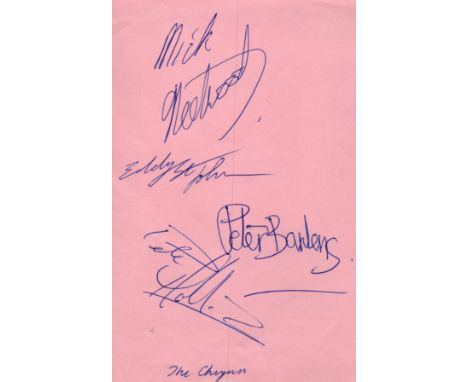 The Cheynes multisigned 5x4 album page includes Mick Fleetwood,Pete Bardens and two other. The Cheynes were a hot British bea
