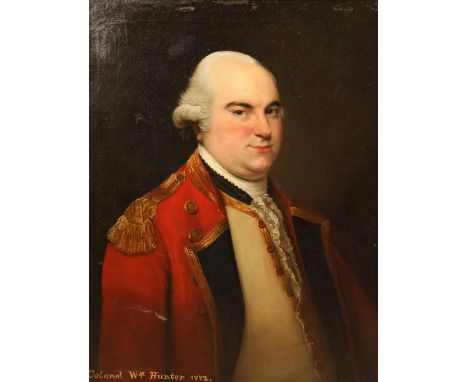 David Martin (Scottish 1737 - 1797) Portrait of Colonel William Hunter, 1772, bust length in scarlet military uniform with bl