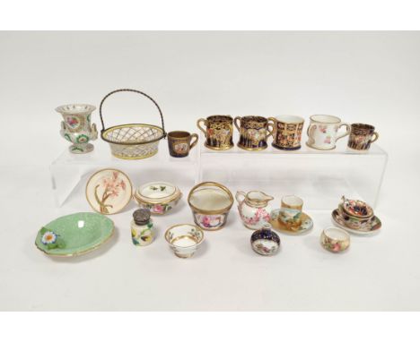 Group of miniature porcelain to include pair of Crown Staffordshire tygs, Royal Crown Derby imari cup, with other examples to