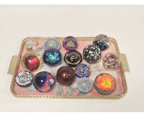 Collection of Art glass paperweights to include example by Caithness, Mdina, John Deacons, Candy cane examples etc (15) with 