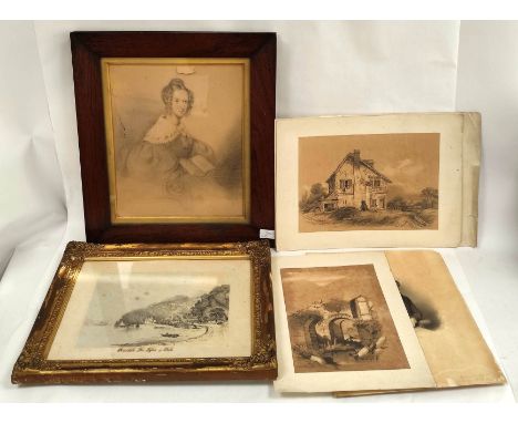 Ormidale Pier, Kyles of Bute, a lithograph; also pencil portrait of Elizabeth wife of James Hunter of Haston (1815-1863), in 