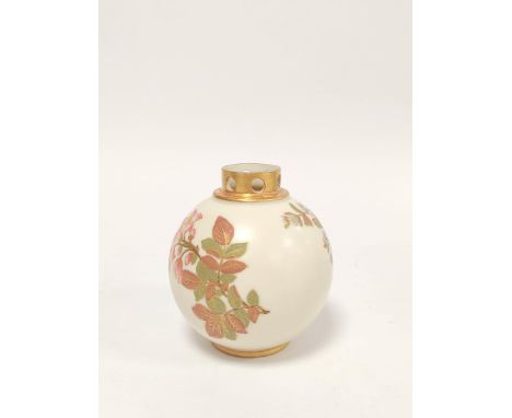 Royal Worcester blush ivory oviform vase circa late 19th century with gilded concentric rim above floral panels, to the under