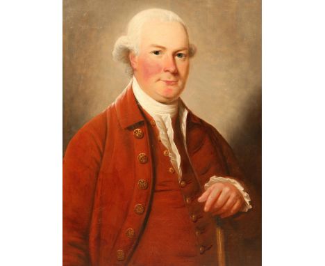 David Martin (Scottish 1737 - 1797). Portrait of Robert Hunter of Thurston (d. 1810), half-length in a dark-red coat and wais