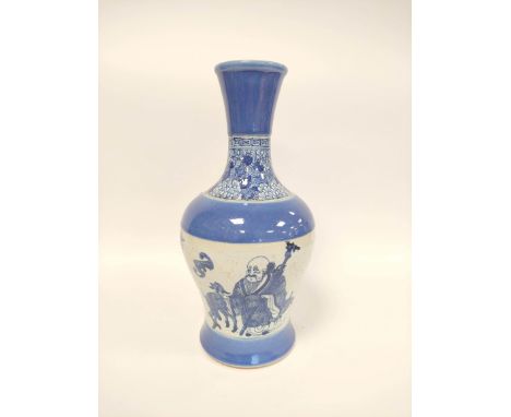 Chinese 20th century blue and white vase of baluster shape with immortals, sages, buddha and other figures to the lower on po