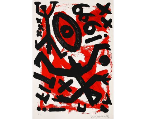 A. R. Penck* (1939-2017), 666Lithographie. 80 x 60 cm. Unten links nummeriert und rechts signiert: h.c. ar. penck. Aus einer 