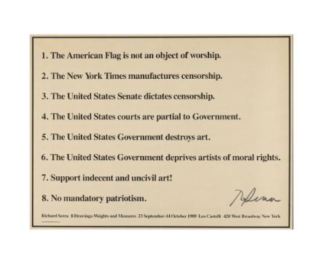 Richard Serra (1939-2024), Ohne Titel (Einladung), 1989Einladung zur Ausstellung, 8 drawings: Weights and Measures poster - L