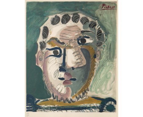 Pablo Picasso* (1881-1973), Tete d'homme barbu, 1967Farblithografie. Auf Velin mit Wasserzeichen 'ARCHES'. Unten links in Ble