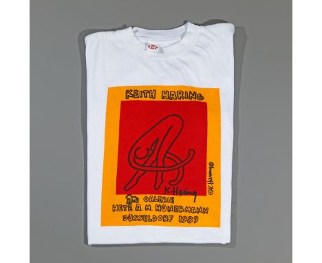 Keith Haring (1958-1990), T-Shirt, Signatur + Skizze, 1989Keith HaringWeißes T-Shirt (Gr. XL) mit Filzstiftzeichnung. 75 x 10