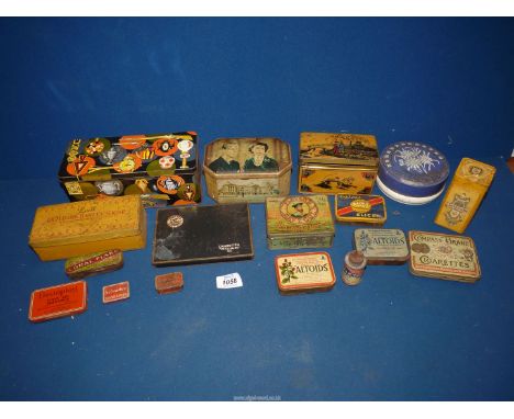 A quantity of vintage tins to include Queen &amp; Duke, The Doctor's China Tea, Ancestry Antiques, Sanatogen, Elastoplast, to