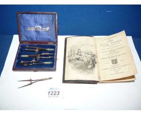 A vintage miniature set of Stanley calipers in leather bound box plus an 1842 edition of 'A Narrative of The Loss of The Roya