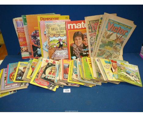 A quantity of vintage Victor comics and books and blue jean comics 1980's.