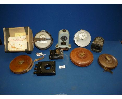 A quantity of miscellanea including two metal watchmen clocks ( one boxed with key), Galvanometer by H.Tinsley &amp; Co. Ltd,