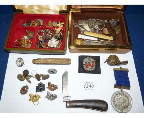 A small quantity of miscellanea including penknives, bone, horn etc. an old whistle a/f., an Attendance Medal, miscellaneous 