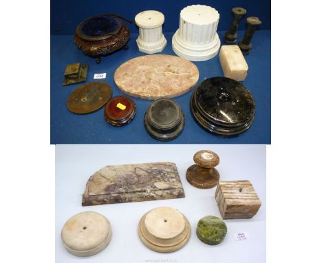 A selection of antique and vintage stands marble, Chinese hardwood, treen, ceramic- some damages.  **