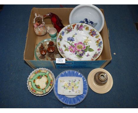 A small quantity of china including Doulton Flambe penguin (beak damaged), two small Copenhagen saucers, etc.