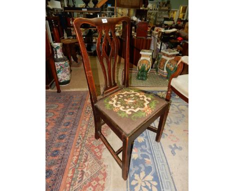 A Mahogany framed Georgian design side Chair having a drop-in tapestry upholstered seat.